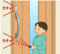 リモコン施錠　キーガルなら、室内や室外の離れた場所からリモコン操作できるので、お年寄りやお子様はもちろん車椅子の方でも簡単に操作できます。